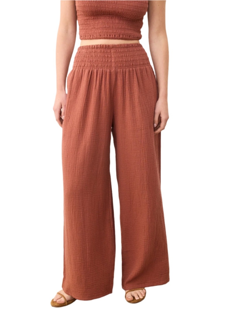 Marine Layer Womens Cotton Gauze Palazzo Wide Leg Pants Sophia Large - Picture 2 of 13